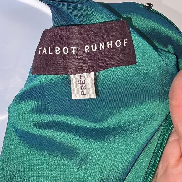 Talbot Runhoff Long Gown Sleeveless Faux Wrap Top Ruched Front Green Shimmer 12 - Picture 5 of 12
